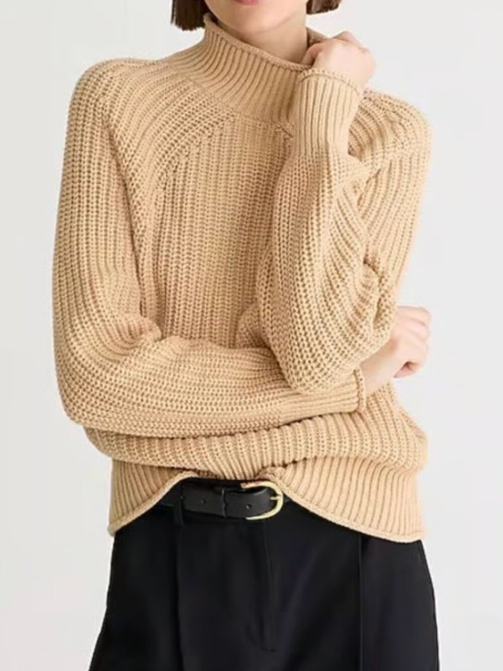 J. Crew Rollneck Fisherman Chunky Sweater Camel Size S Cotton
